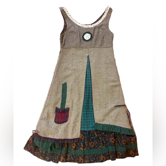 Ian Mosh S.L Multi-Layer Sleeveless Check Tweed Floral Ruffle Dress - Picture 11 of 16